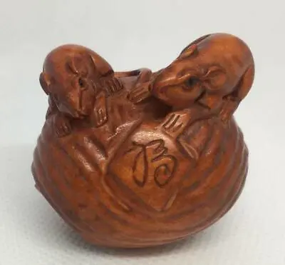 £28 • Buy Netsuke Boxwood Quality Mice On Clam Shell  #2 Well Carved Detailed Uk Seller