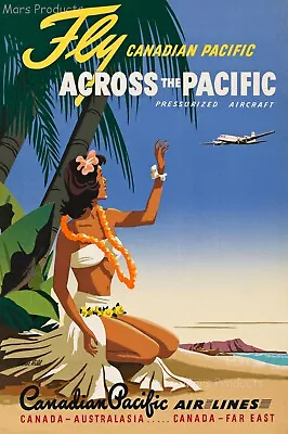 Fly Canadian Pacific Airlines 1950s Vintage Style Travel Poster 24x36 • $19.95