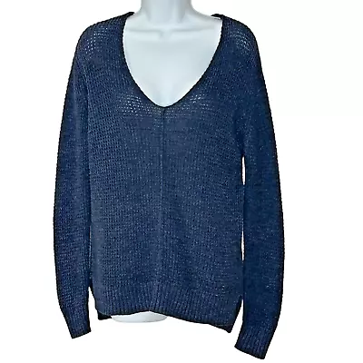 Margaret O'Leary Open Knit Sweater Size S Blue Cotton Lightweight Scoop L/S • $35