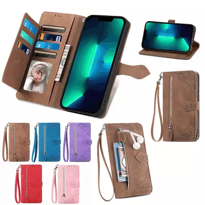 Leather Zip Wallet Card Flip Case Cover For IPhone 14 13 11 Pro Max 12 XR 7 8 15 • £4.79