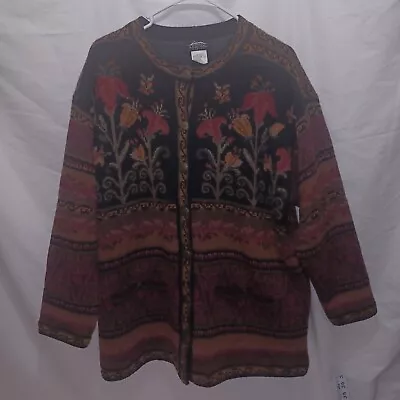 Vintage Icelandic Cardigan Sweater Shetland Wool Metal Buttons Lined XXL • $99.95