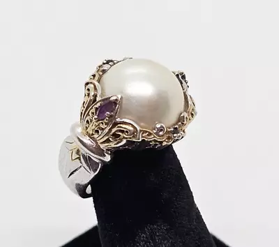 Michael Valitutti Sterling Silver  Mabe Pearl Sapphire & Amethyst  Ring SZ 8 • $75