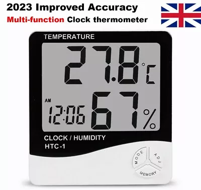 Digital Clock Thermometer Hygrometer LCD Indoor Humidity Monitor Sensor Office • £4.29