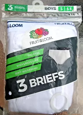 3 FRUIT Of The LOOM Tag Free White Briefs Boys Small 6-8 NEW • $7.99