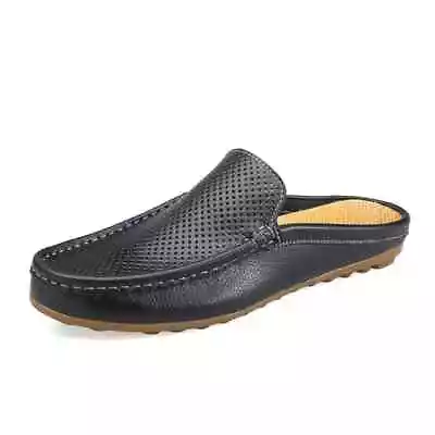 Men's Half Slipper Loafers Leather Shoes Slippers Breathable Slip On Boat Shoes  • $35.26