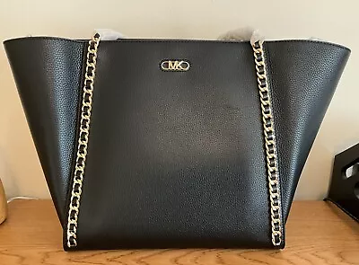 NWT Michael Kors Westley Top Zip Black Leather Extra Large Tote Bag $498. • $224.99