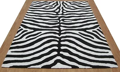 Zebra Black White Modern Handmade Hand-Tufted 100% Wool Soft Area Rug Carpet • $321.78