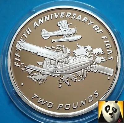 1998 FALKLAND ISLANDS £2 Two Pounds Govern Air Service Figas Silver Proof Coin • £79.95