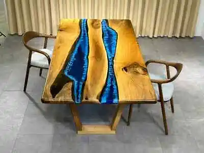 River Look Ocean Blue Resin Epoxy Table Thick Resin River Table Side/End Table • $2249