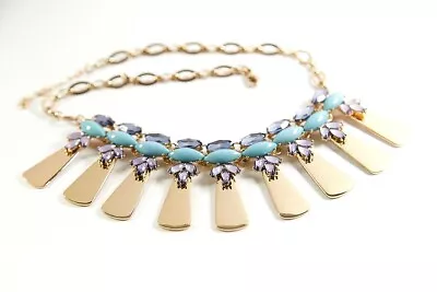 BAUBLEBAR Signed GoldTone Dangle Station Necklace Lilac Blue Cabochons 18  + 3  • $19