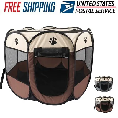 600D Oxford Portable Pet Puppy Soft Tent 8-Panel Playpen Dog Cat Folding Crate • $23.14