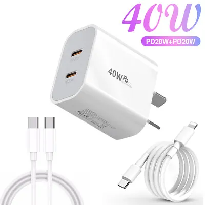 Dual Type C Fast Wall Charger USB C To C Cable Power Adapter For IPhone Samsung • $8.79
