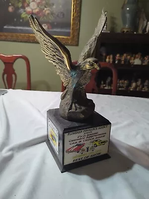 Lrg Brass Metal Eagle Statue On Wooden Base Eagle Trophy 1998 Car Show 15.5  • $50.14