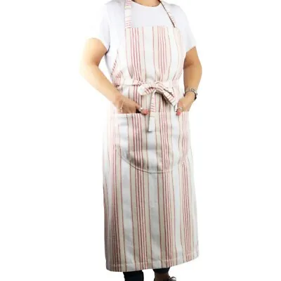 Pink Striped Full Apron 100% Woven Cotton - 108 X 88cm • £8.99