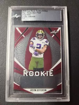 2020 Justin Jefferson Leaf Metal ROOKIE 1/1 Clear RED Pre-Production Proof • $195