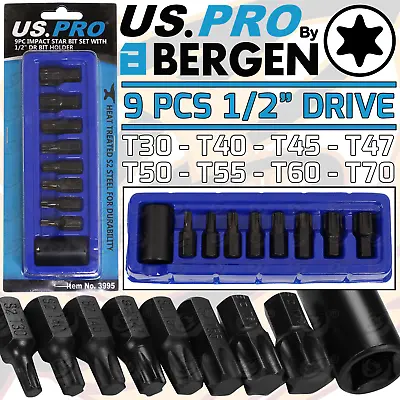 US PRO IMPACT TORX BIT Sockets Set 1/2  Drive Impact TRX Star Sockets T30 To T70 • £9.95