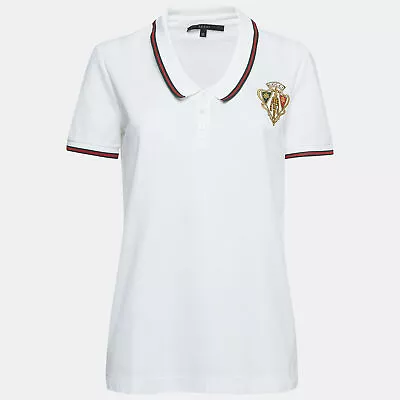 Gucci White Honeycomb Knit Crest Logo Polo T-Shirt XL • $194.25