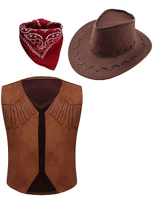 US Boys Western Cowboy Open Front Vest Cosplay Party Costume Hippie  Dance Sets • $15.74