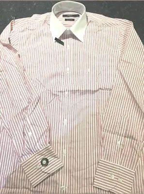 Bnwt Melka Red Pinstripe Egyptian Cotton Shirt Size Medium 3815 Collar • £18.95