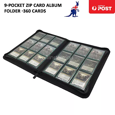 Card Binder 9-Pocket Zip Trading Card Album Folder -360 CARDS  AU • $32.48