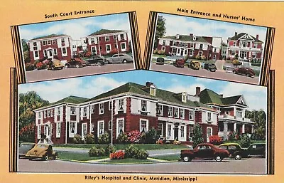 MERIDAN MISS. POSTCARD  Riley's Hospital And Clinic 3 Views South Entrance+++ • $4