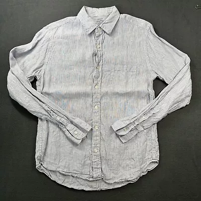 J Crew Irish Linen Shirt Mens Medium Gray Striped Slim Baird McNutt Button Up • $24.98
