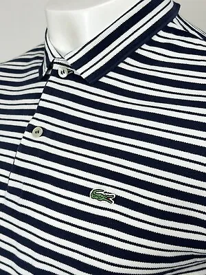 Lacoste | Cotton Pique Short Sleeve Stripe Polo Shirt M|L (Navy) Casuals 90s • £24.99