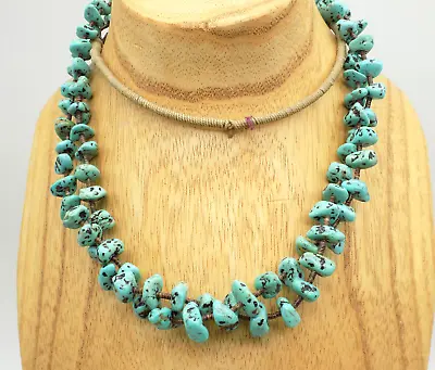 Vintage Navajo Native American Turquoise Squaw Wrap Necklace 2 Strands 30” Shell • $150