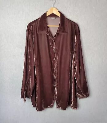 J.Jill Shirt Top Velvet Velour Button Up Long Sleeve Women's Size 3XL Brown EUC  • $20.98