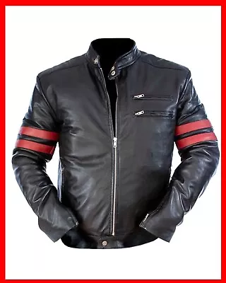 Men Genuine Lamb Leather Wolverine Racer Biker Rock X Men Inspired Jacket • $97.50