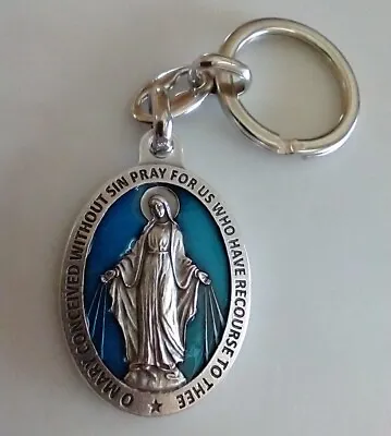 Catholic Miraculous Medal Mary Blue Enamel Medal Keychain Key Chain • $12.99