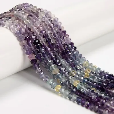 Natural Gradient Rainbow Fluorite Faceted Rondelle Beads Size 3x5mm 15.5''Strand • $13.94