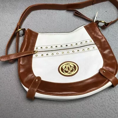 Vintage SHARIF Brown & White Leather Crossbody Handbag Shoulder Strap Purse USA • $26.79