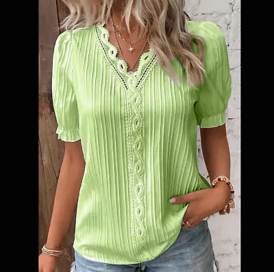 Womens V-neck T-Shirt Blouse Summer Ladies Short Sleeve Tops Pullover Loose AU • $20.59