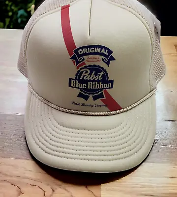 Pabst Blue Ribbon Hat Men Tan RSQ Adjustable Snapback Trucker Cap Beer Drinking • $21.05