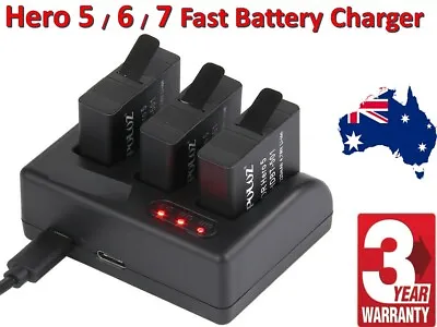 $39.35 • Buy GoPro HERO 7 6 5 Battery + Triple Charger Hero Black Kit Set AHDBT 501 601 701