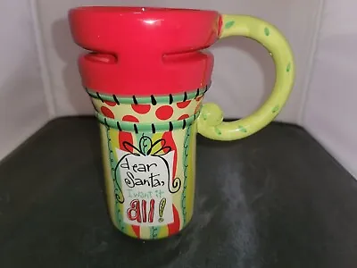 Christmas Thermal Travel Coffee Mug Cup Dear Santa I Want It All/Colorful/VG Con • £6.65