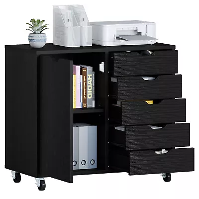 $105.99 • Buy Industrial 5 Drawer Wood File Cabinet Lateral Filing Stand W/ Adjustable Shelf