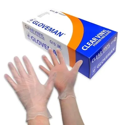 DISPOSABLE Clear Vinyl Gloves Powder Free Latex Free S-M-L-XL (100 Pack) • £1.99