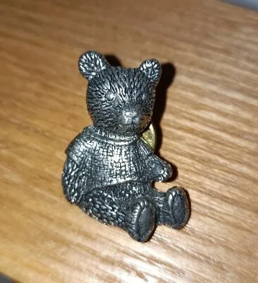 Vintage Signed Pewter Pin By A. R. Brown Teddy Bear Silver Tone 3 Cm • £7.50