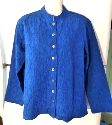 Women's Chico 's Blue Button Down Mandarin Collar Textured Jacket Size 1 M Euc • $39.99