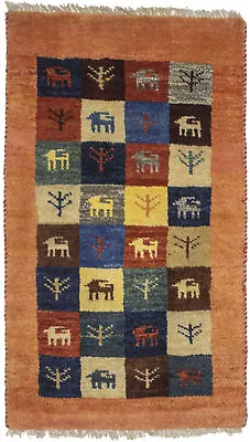 Tribal Multicolored Plush Gabbeh 2X3 Hand-Knotted Oriental Rug Kids Room Carpet • $180.48