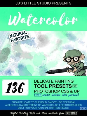 $4 • Buy 136 Watercolor Brush Tool Presets For Photoshop CS5 And Up (CC) Digital Painting