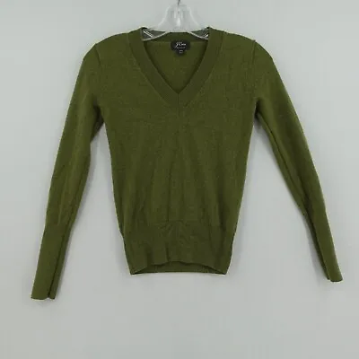 J Crew Cashmere V Neck Fitted Sweater Womens XXS 2XS Green Long Sleeve Pullover • $34.99