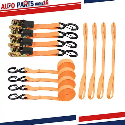 4PK Orange Ratchet Straps 2200 Lb Break Strength Motorcycle And Truck Tie Downs • $35.99