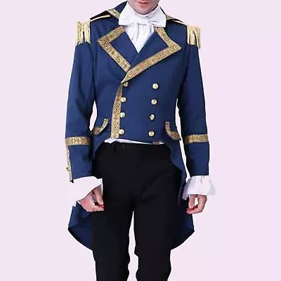 Men's Blue Colonial Hamilton Military Musical Cosplay Gothic Aristocrat Jacket • $183.06