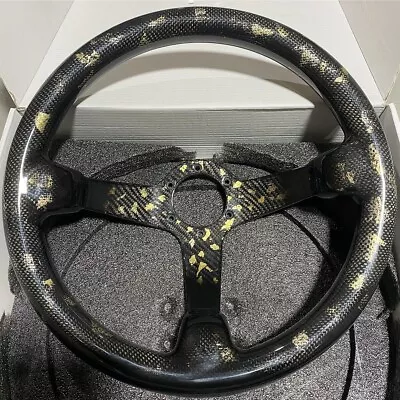 Hiwowsport 350mm Gold Foil Black Carbon Fiber 3  Depth Racing Steering Wheel • $149.99