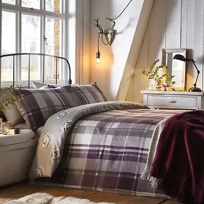 Tartan Duvet Covers Checked Flannelette Brushed Cotton Quilt Cover Bedding Sets • £21