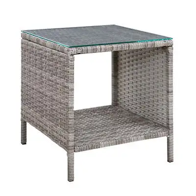 $49.30 • Buy Gardeon Side Table Coffee Patio Outdoor Furniture Rattan Desk Indoor Garden Grey