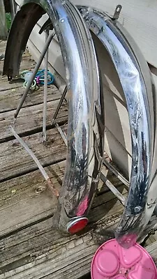 Vintage Bicycle Fenders Schwinn Jaquar Stainless Stell 26 In Dents /front Twiste • $16